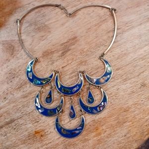 Vintage Mexico Alpaca silver blue inlaid Abalone choker necklace
